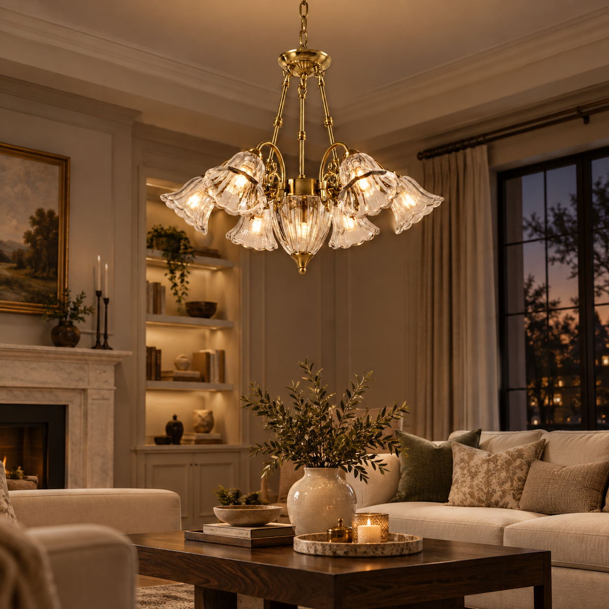 Golden Glass Flower Chandelier