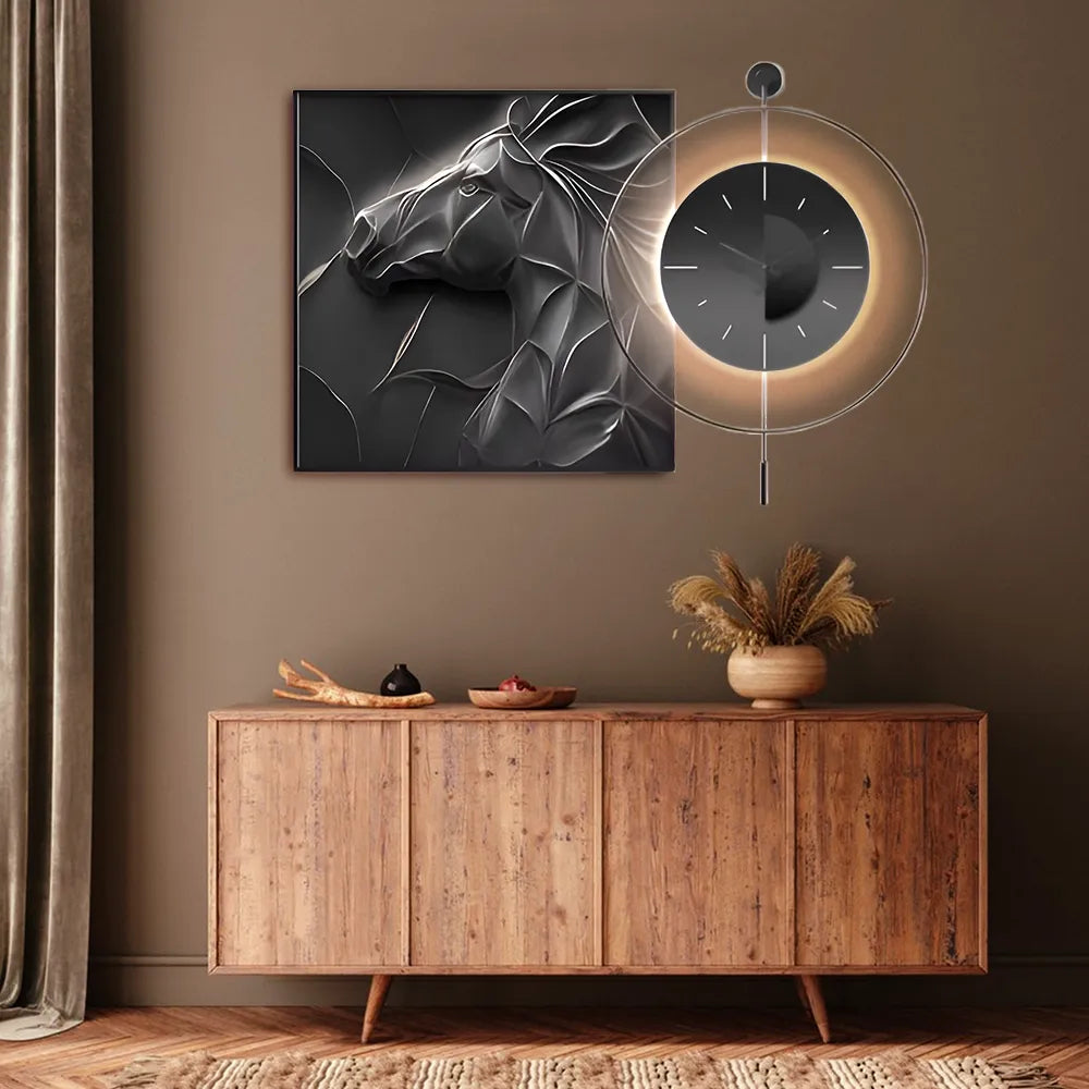 Galloping Spirit Art & Luminous Modern Clock Set