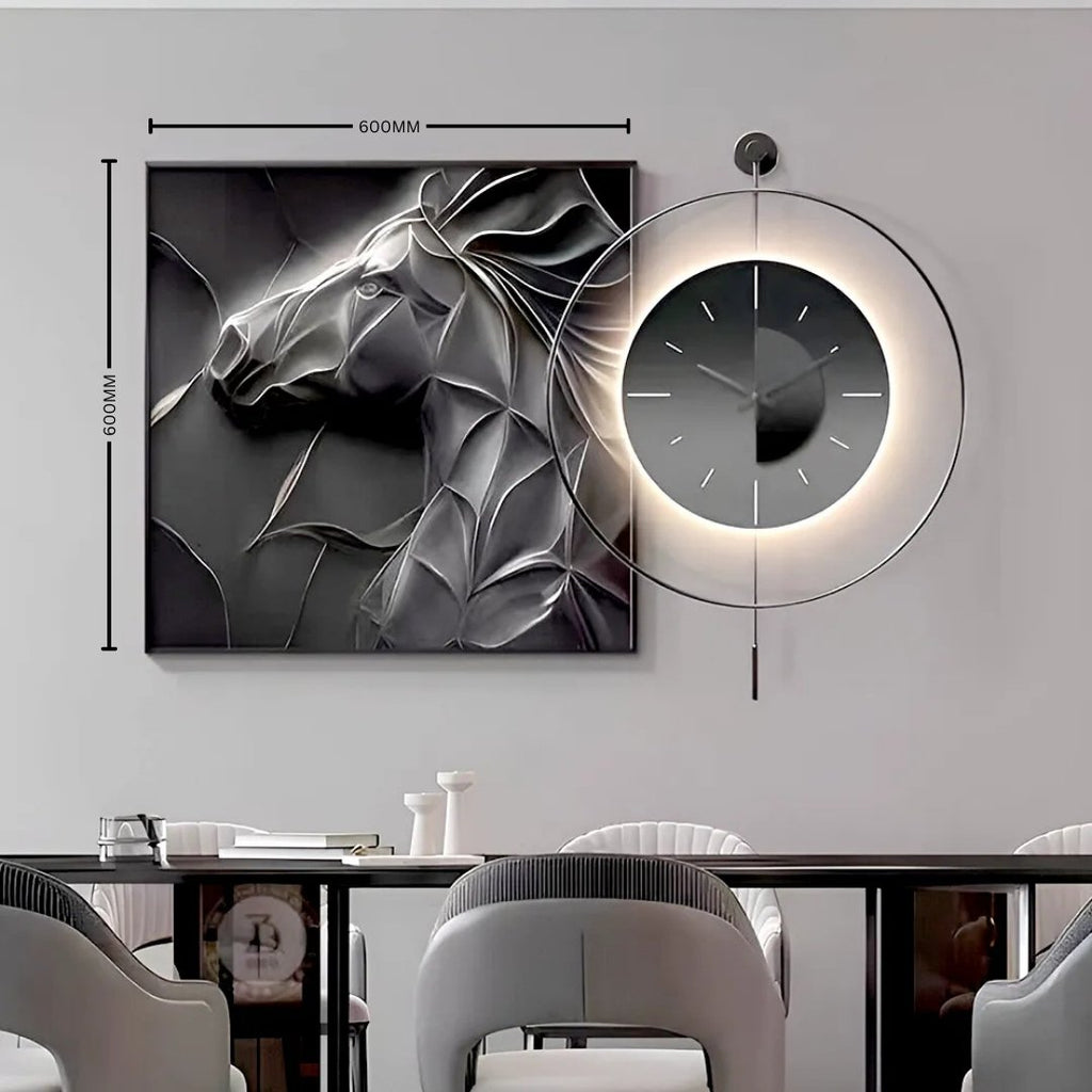 Galloping Spirit Art & Luminous Modern Clock Set