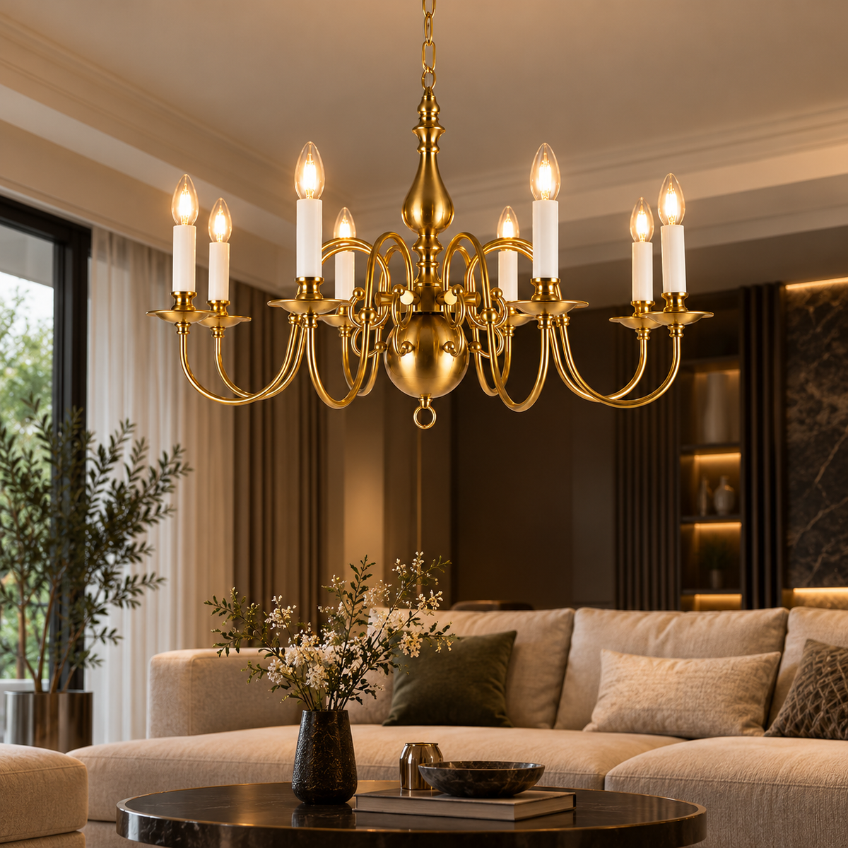 Antique Brass 8-Light Classic Candle Chandelier
