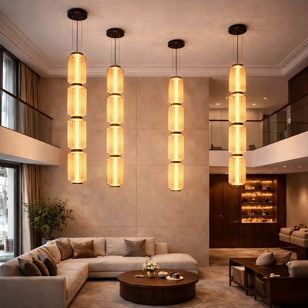 TriLuxe Vertical Ribbed Glass Pendant Light