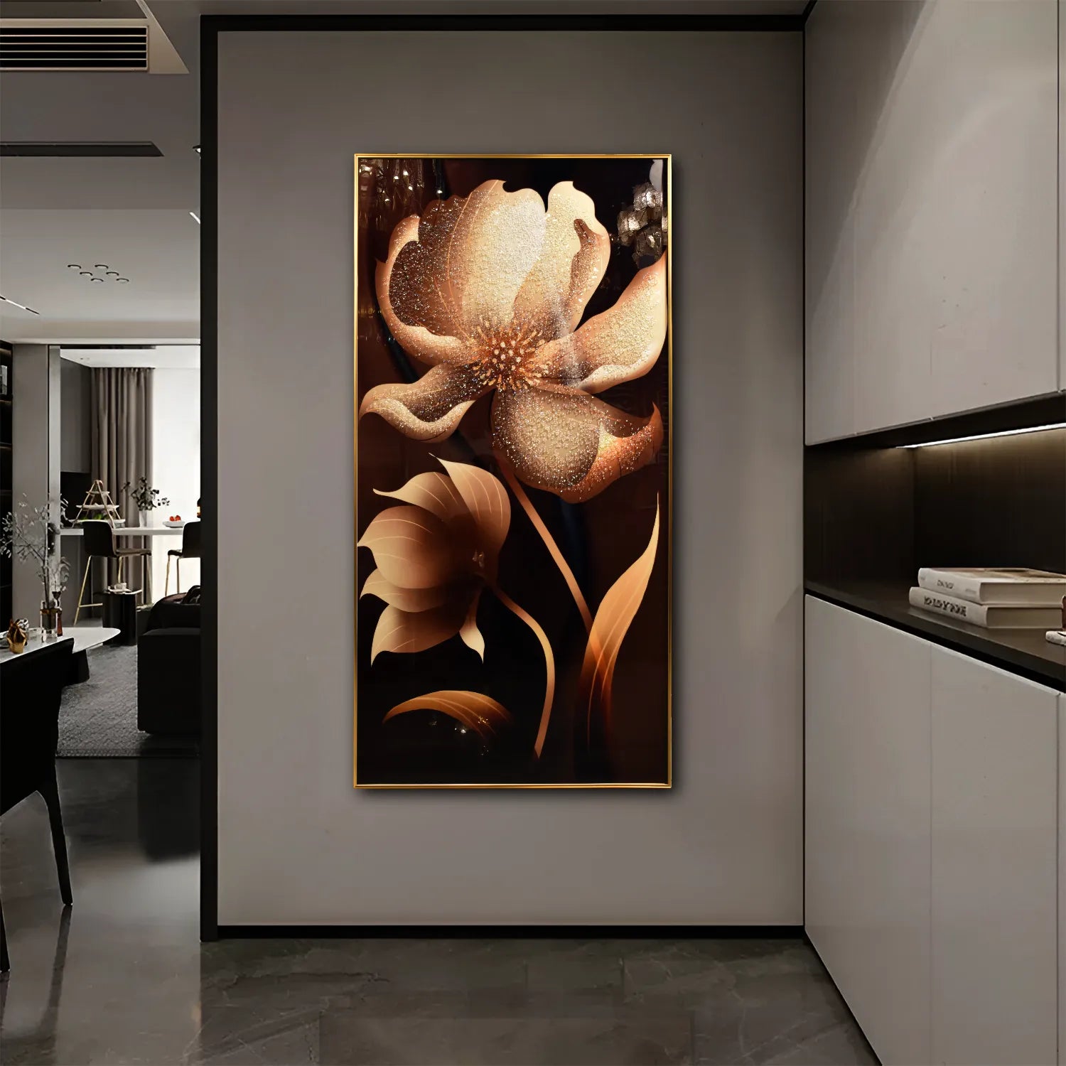 Luminous Golden Bloom Illuminated Wall Art