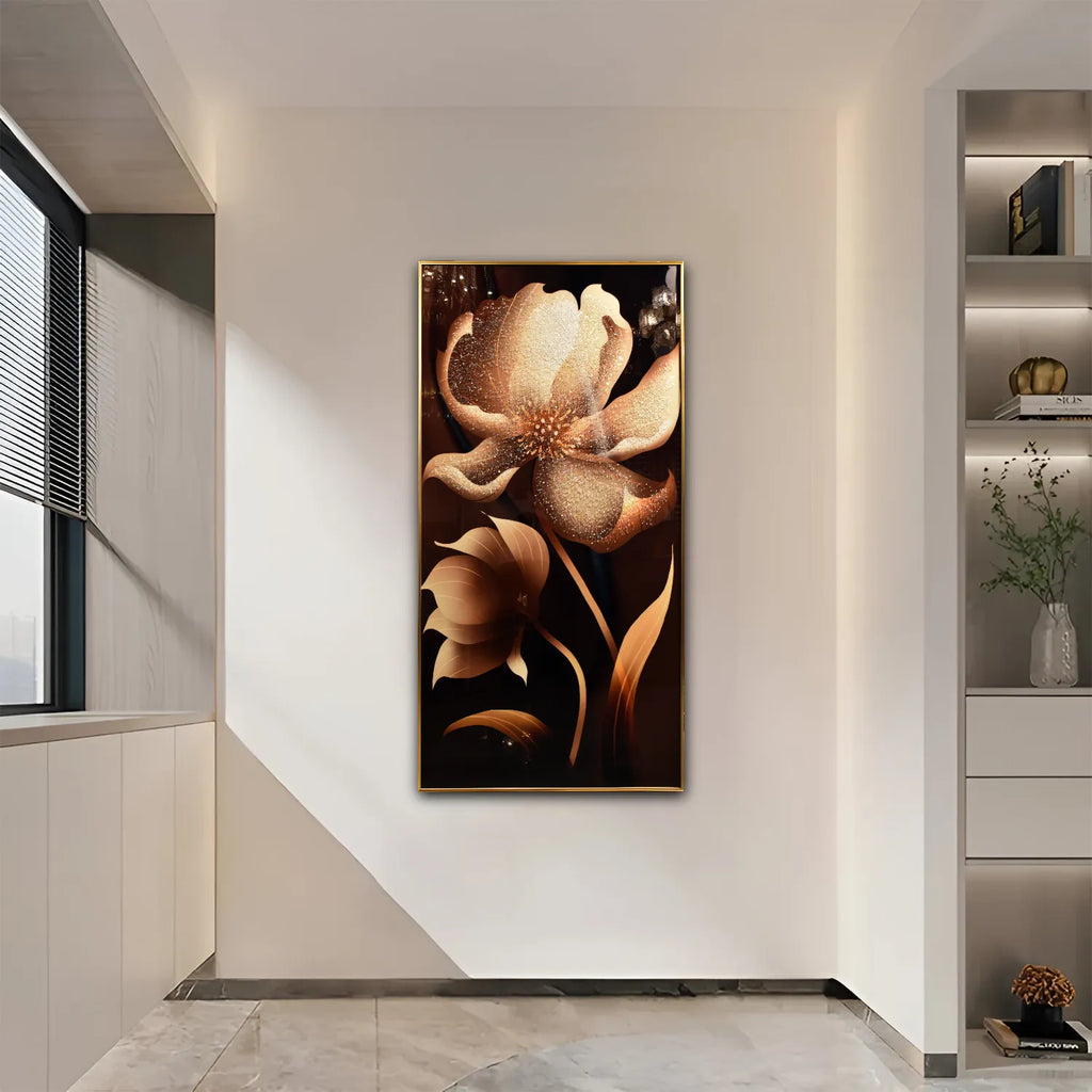 Luminous Golden Bloom Illuminated Wall Art