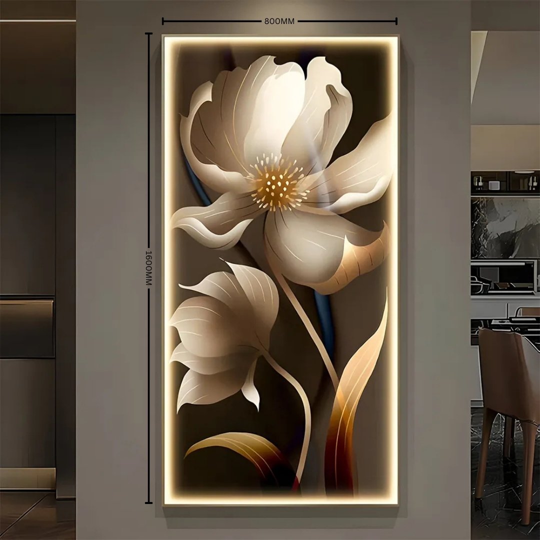 Luminous Golden Bloom Illuminated Wall Art