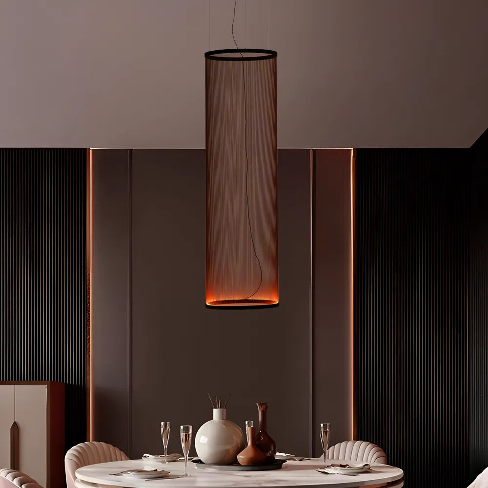 Modern Fabric Shade Column Pendant Light