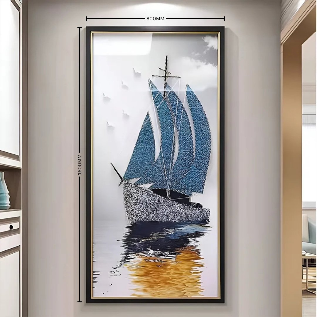 Ocean-Inspired Blue Sailboat Wall Art