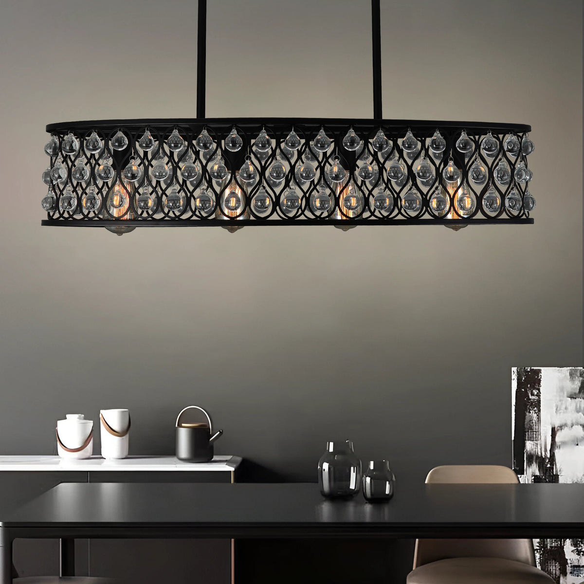 Onyx Rain - Modern Black Crystal Chandelier