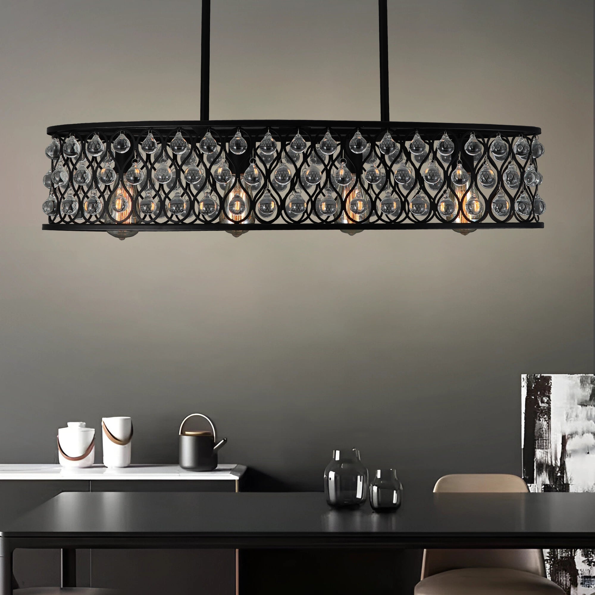 Onyx Rain - Modern Black Crystal Chandelier