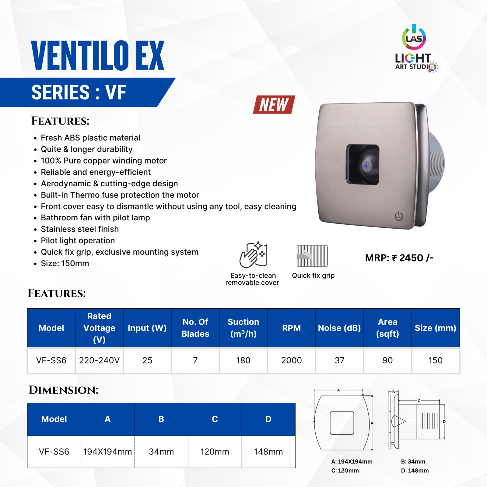 Ventilo EX Lunar Grey Bathroom Exhaust Fan