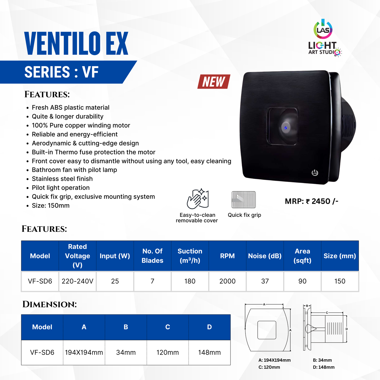 Ventilo EX Midnight Black Bathroom Exhaust Fan