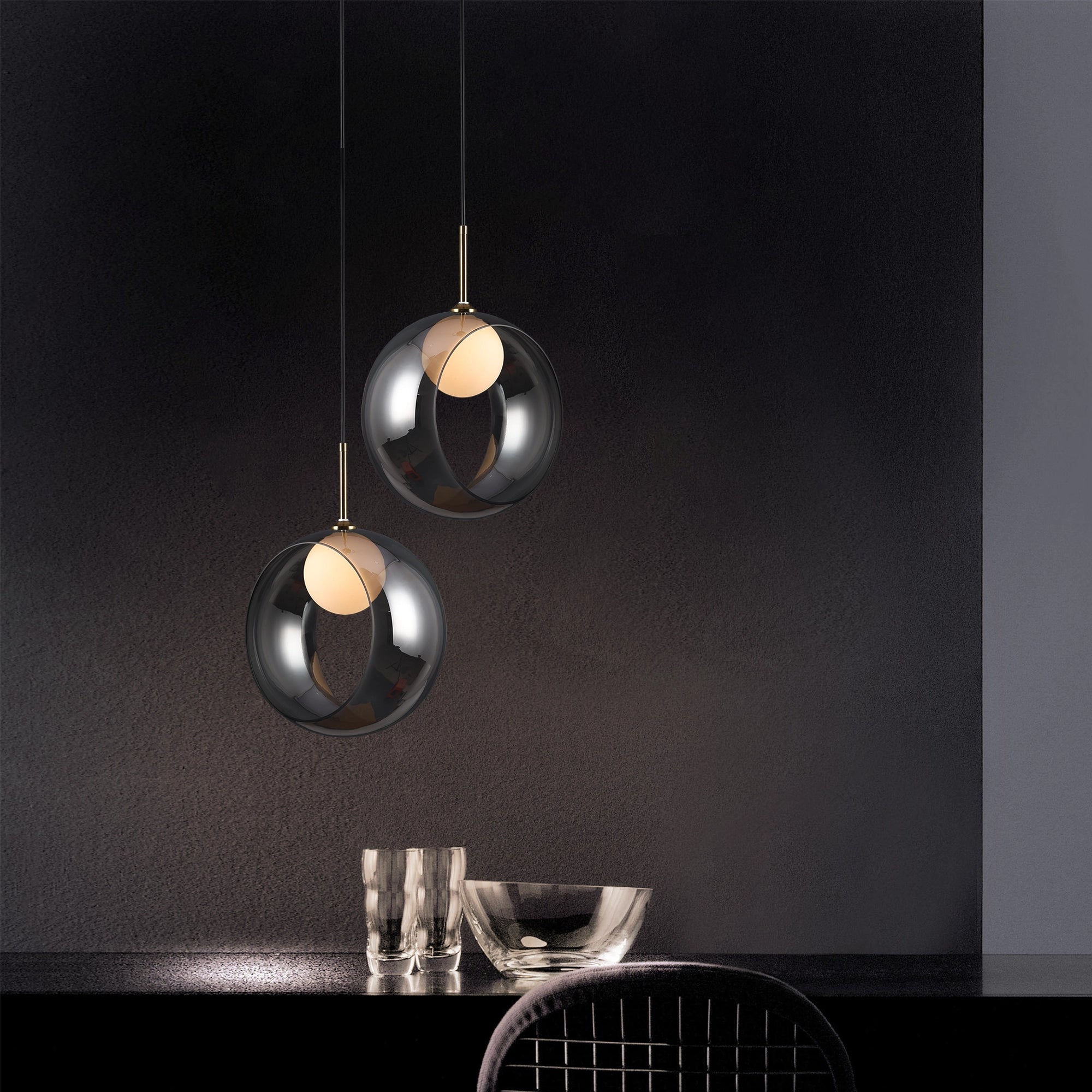 Void Orb - Modern Smoked Glass Pendant Light