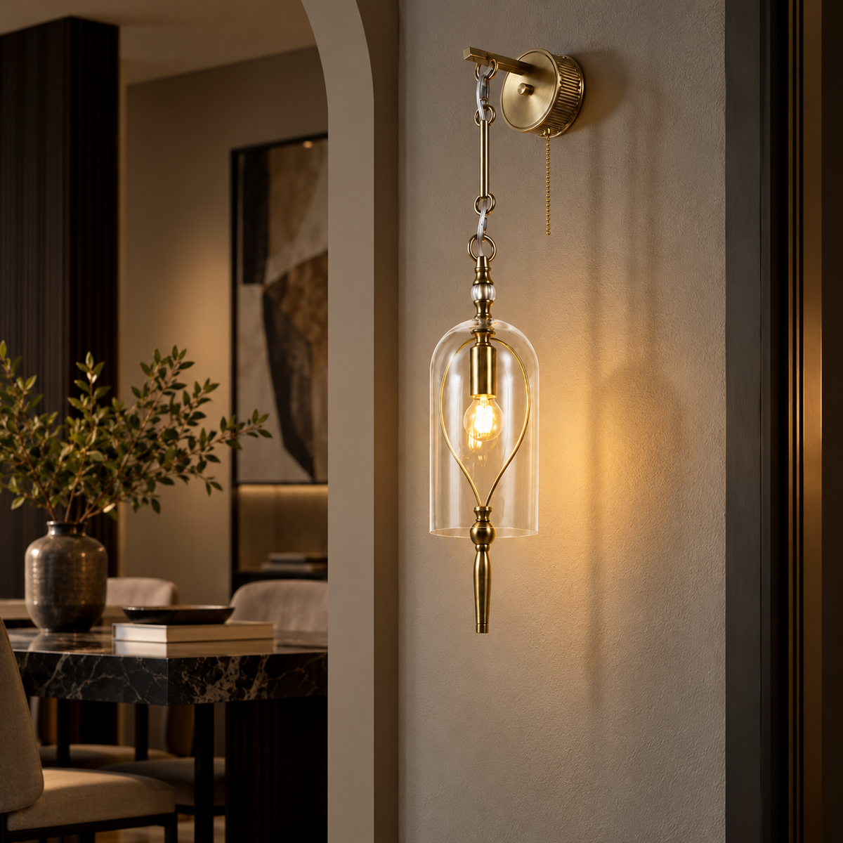 Luxury Vintage Brass Glass Hanging Light Fixture