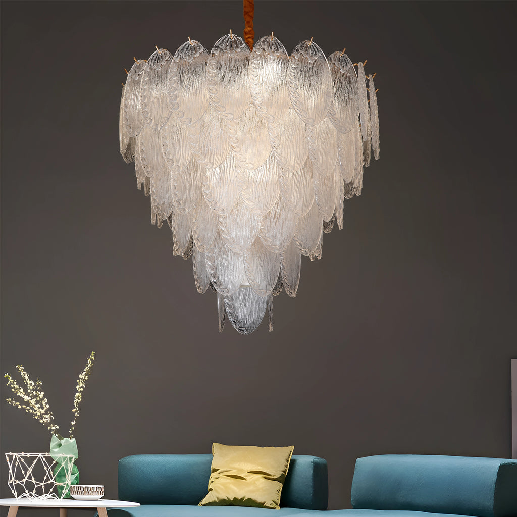 Whispering Leaf Motif Glass Chandelier