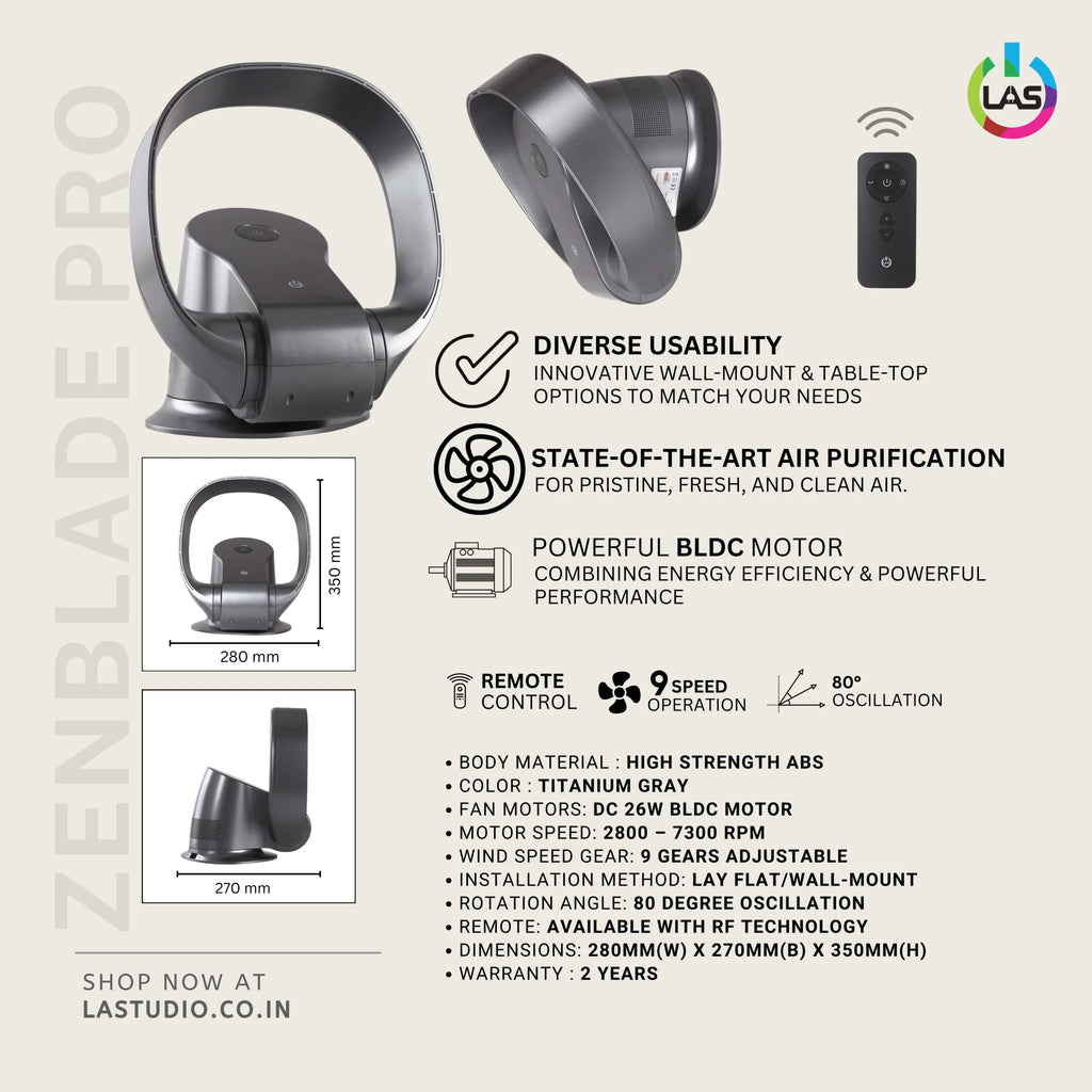 Zenblade Pro (Black) | 26W BLDC Motor | High Strength ABS Body