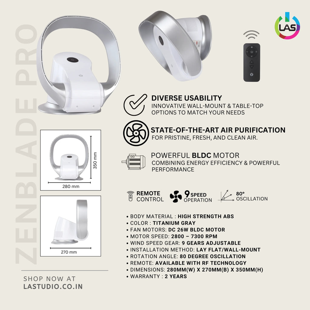 Zenblade Pro (white) | 26W BLDC Motor | High Strength ABS Body