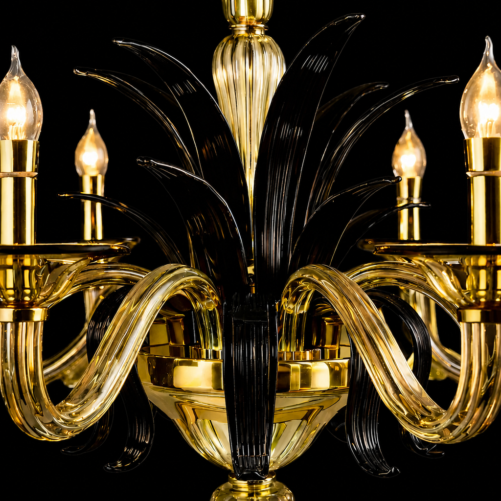 Modern Gold Glass Arm Chandelier Light
