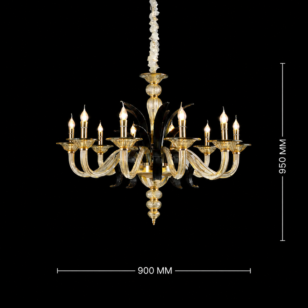 Modern Gold Glass Arm Chandelier Light