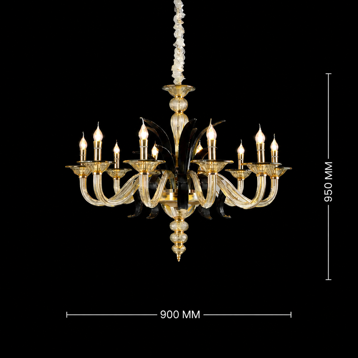 Modern Gold Glass Arm Chandelier Light