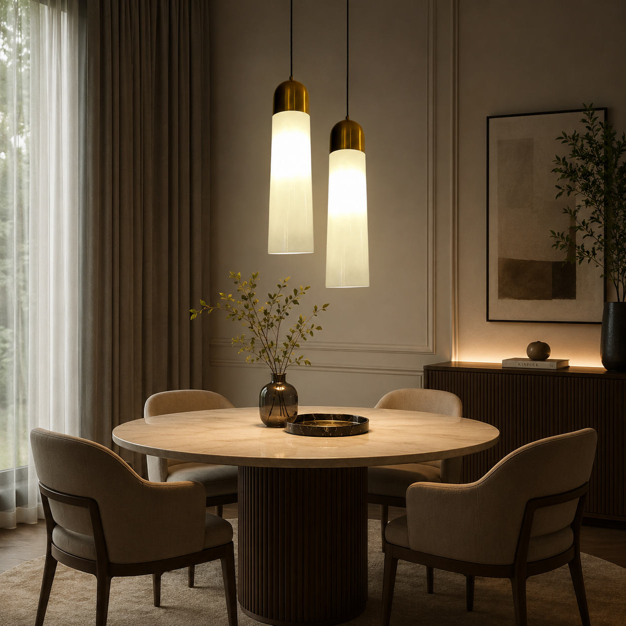 Aura Column Minimalist Gold and White Pendant Light