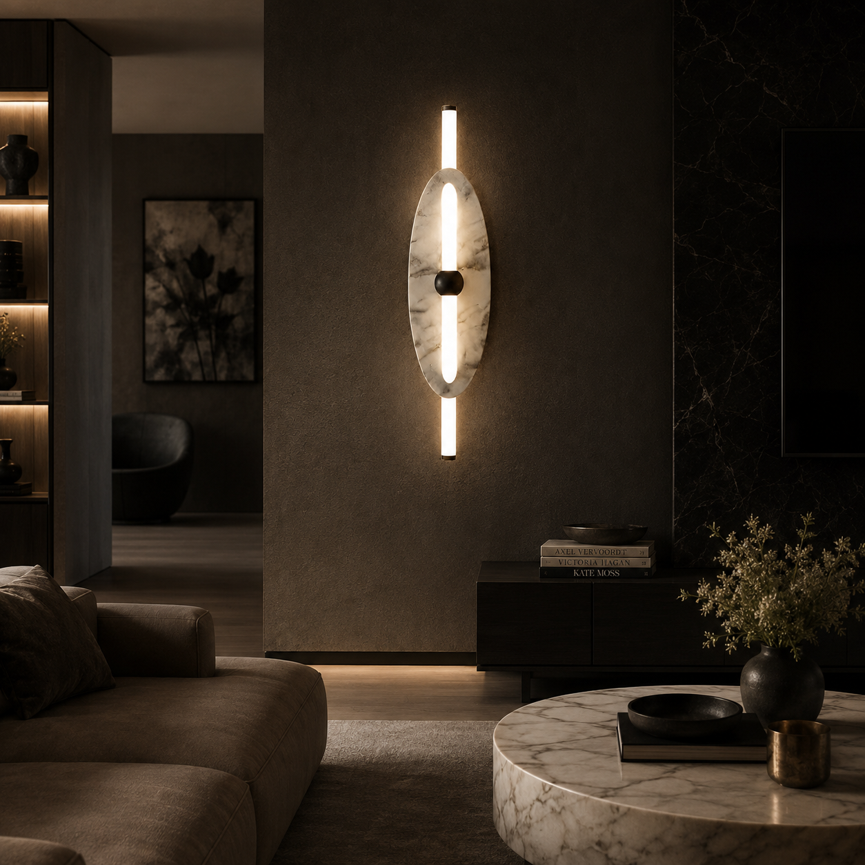 Transitional White Marble Modern Wall Sconce