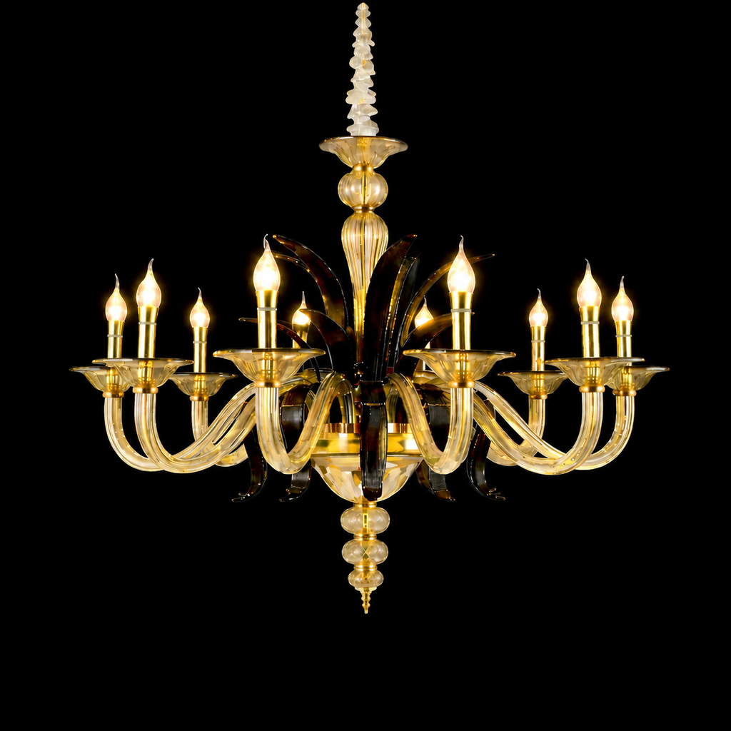 Modern Gold Glass Arm Chandelier Light