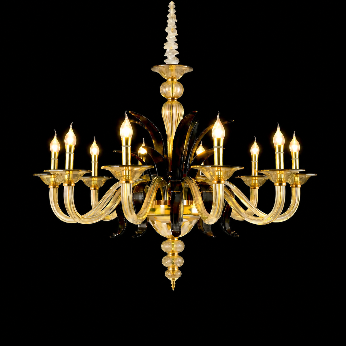 Modern Gold Glass Arm Chandelier Light