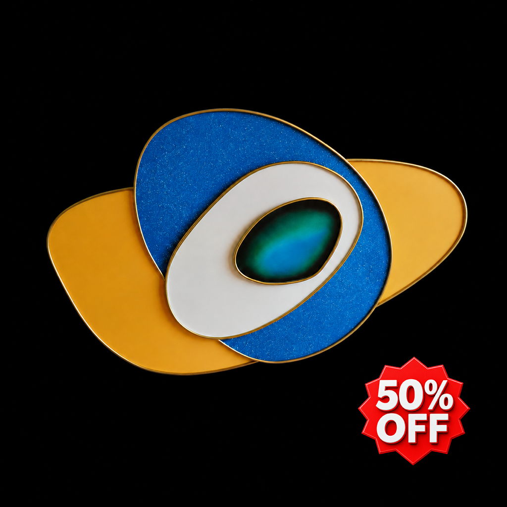 Celestial Orbit Wall Art – Blue, Gold & White Abstract Geometric Panel