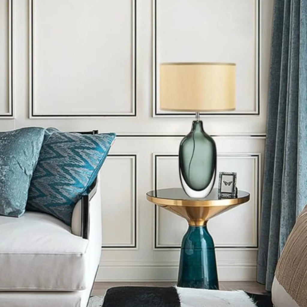 AmberMist Artisan Glass & Fabric Table Lamp