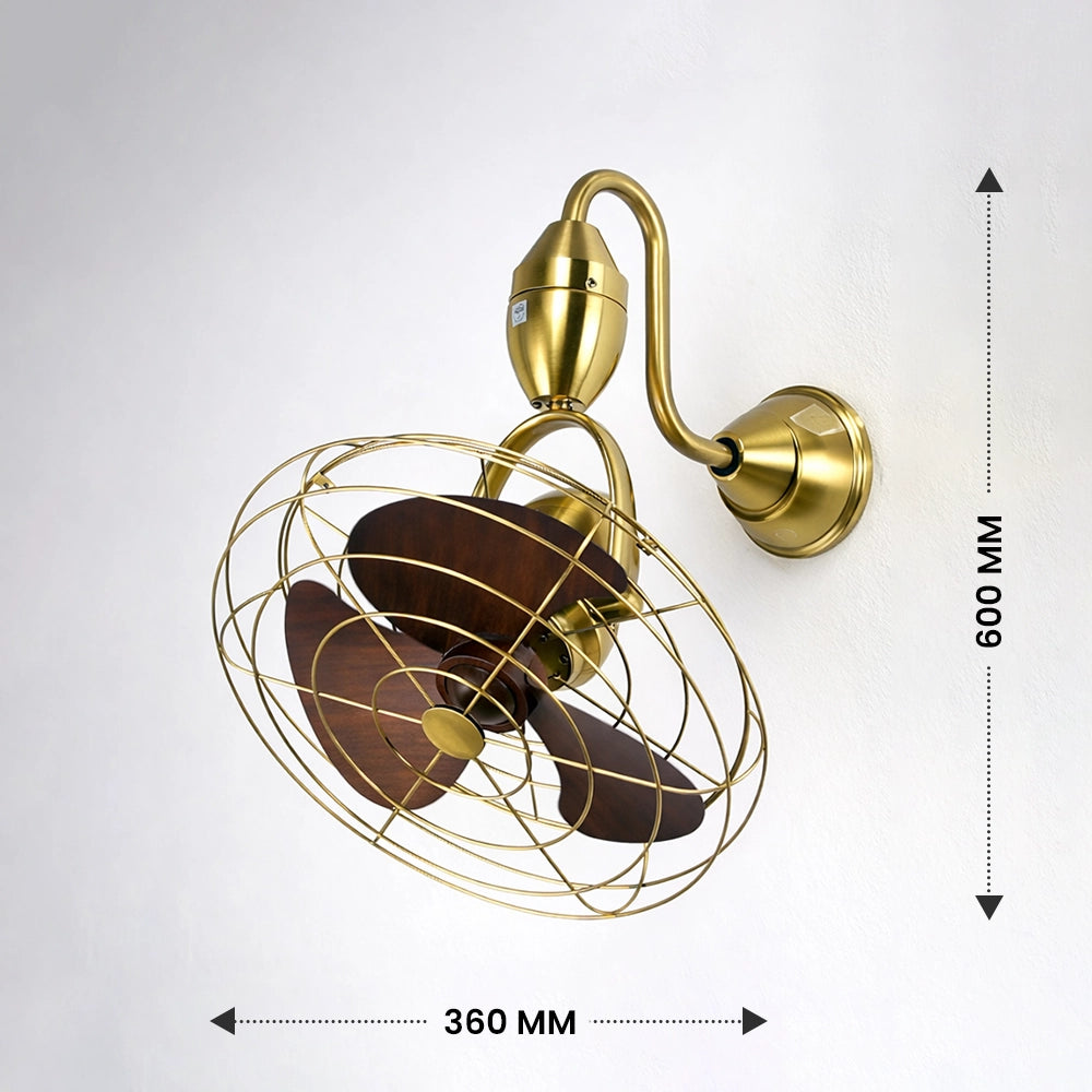 Toucan Golden Wall Mounted Fan with Cage | 15W BLDC Motor | ABS Body