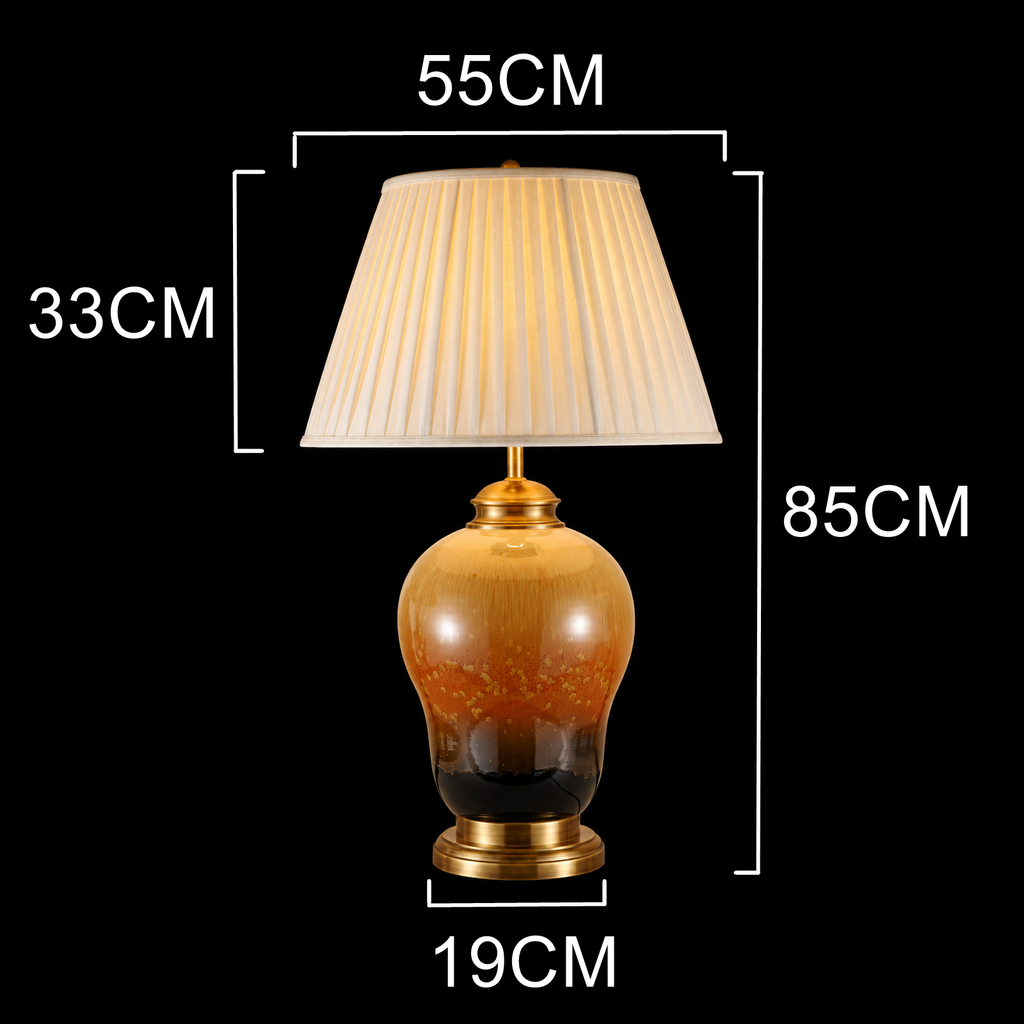 Modern Amber Ceramic Table Lamp with Pleated Fabric Shade