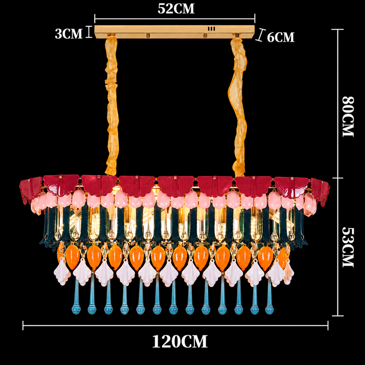 Luxury French Gold Multicolor Crystal Linear Chandelier