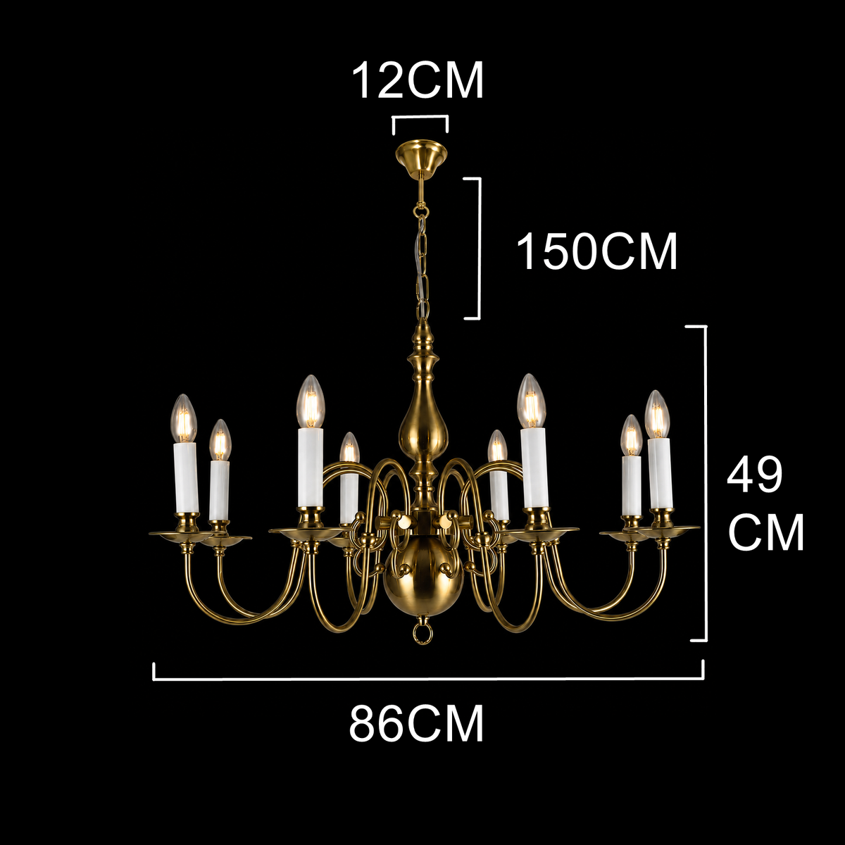 Antique Brass 8-Light Classic Candle Chandelier