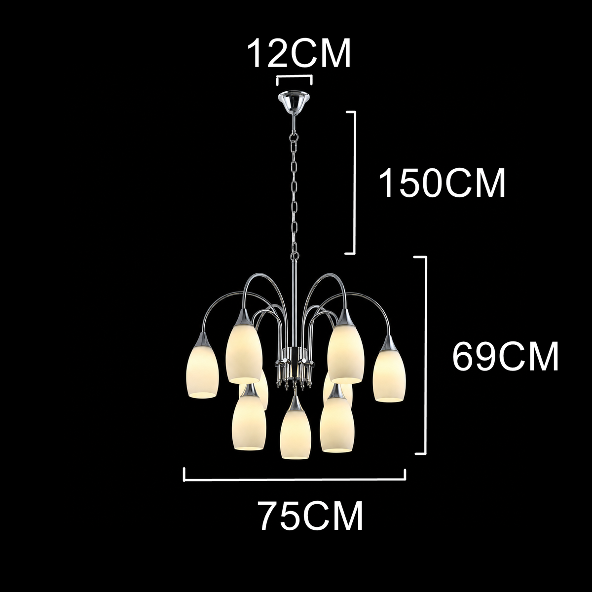 Elegant 9-Light Chrome Chandelier with Frosted Glass Shades
