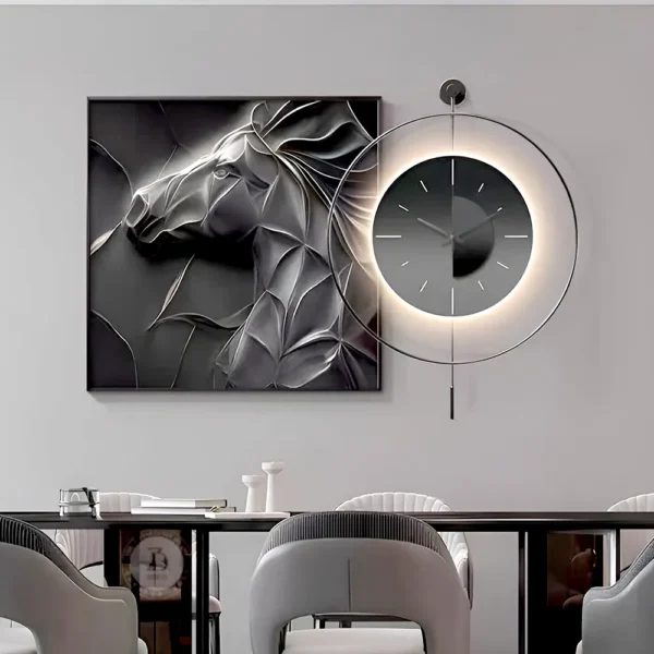 Galloping Spirit Art & Luminous Modern Clock Set