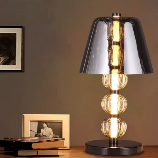 LustraDome Silver Bead Glass Table Lamp