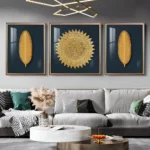 Luxury Golden Leaf & Floral 3-Piece Wall Art
