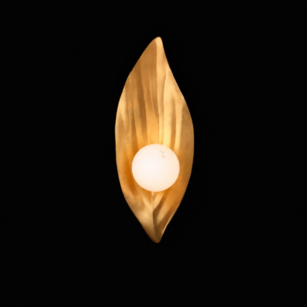 Veridian Glow - Gold Leaf Wall Lamp with Orb Light