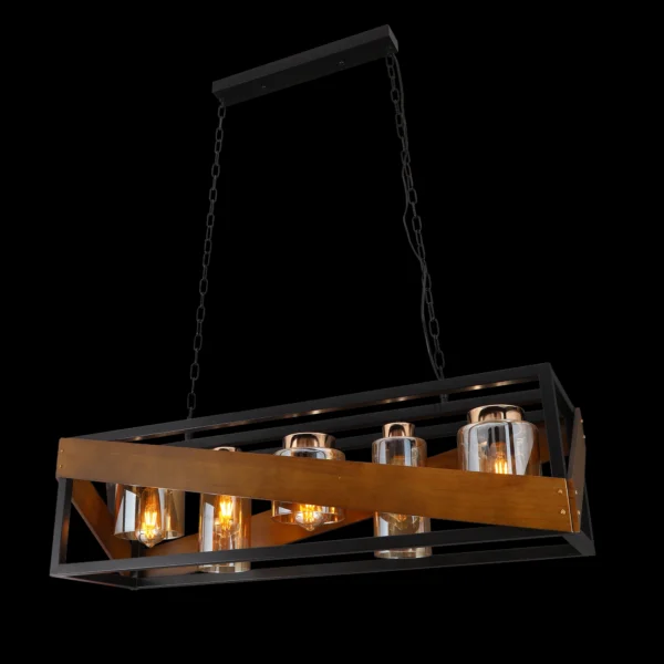 Canyon Glow Contemporary Rustic Black & Wood Chandelier