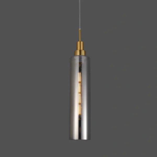 Helios luxury clear glass tube pendant light for kitchen, Modern gold finish elongated glass cylinder pendant, Single drop tube pendant light for high ceilings, Contemporary minimalist glass pendant lamp, Premium brass and glass hanging fixture