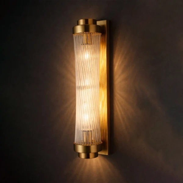 Modern Ribbed Glass Brass Wall Light