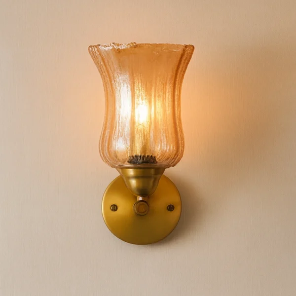 Vintage Amber Tulip Glass Wall Light