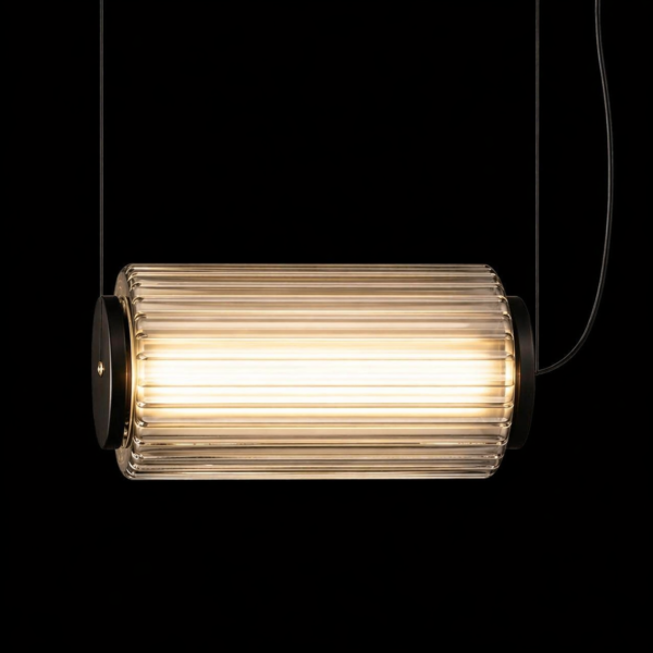 AmberCask Ribbed Glass Cylinder Pendant Light