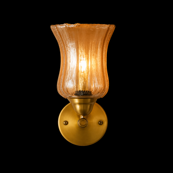 Vintage Amber Tulip Glass Wall Light
