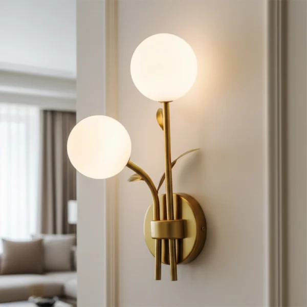 Brass Blossom Orb Pair Wall Sconce