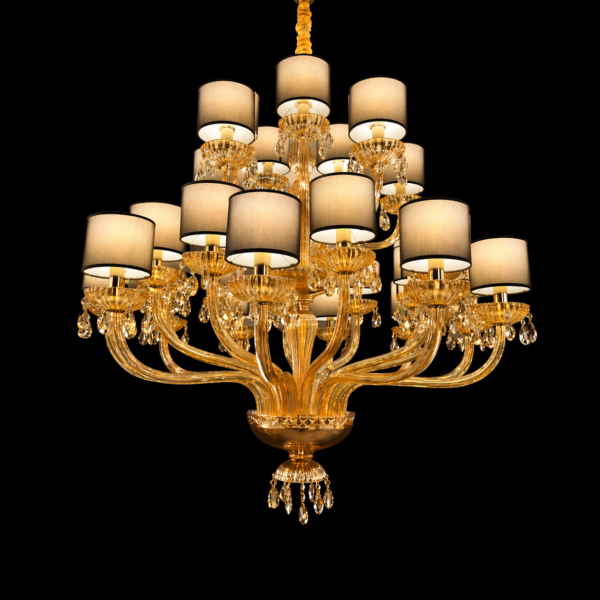 Amber Lampshade Crystal Cascade Chandelier