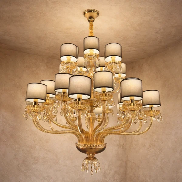 Amber Lampshade Crystal Cascade Chandelier