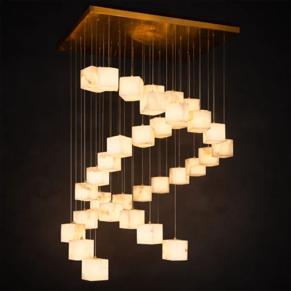 Elegant Marble 36 Cube Cluster Chandelier for Duplex Staircase