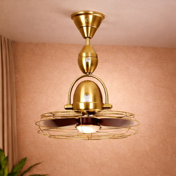 Toucan Golden Ceiling Fan with Cage | 15W BLDC Motor | ABS Body